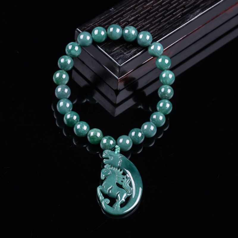The Jewelry & Watches - Natuurlijke Jadeïet Blue Water Zodiac Horse