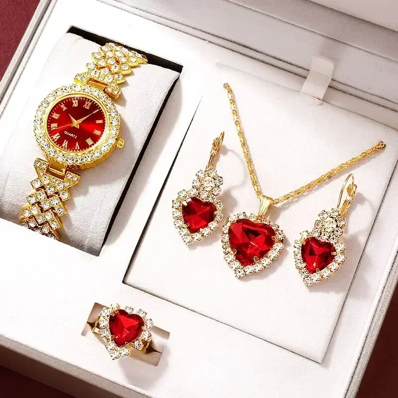 Jewelry Watches Luxury - Gouden Luxe Horloge Dames Ring Ketting