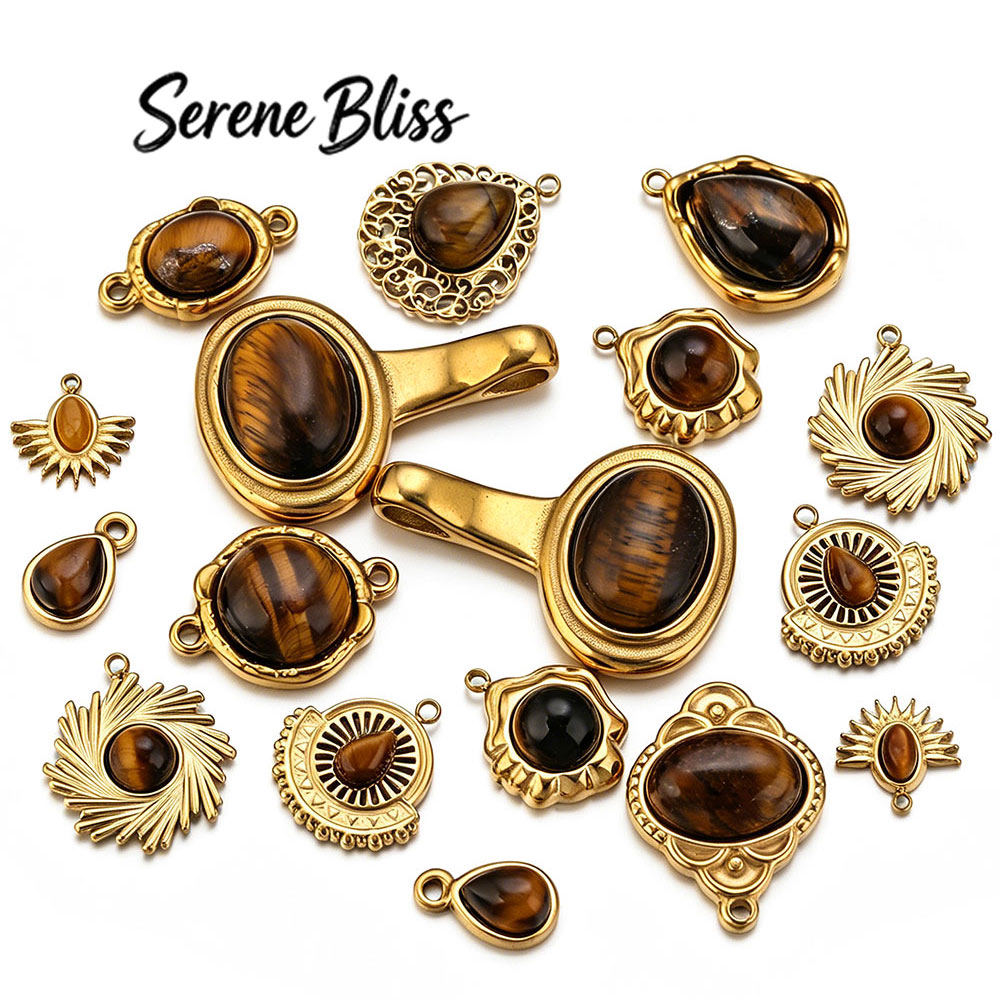 Moon Star Earrings - 2/3/4/5 stuks roestvrijstalen bedel met tijgeroog