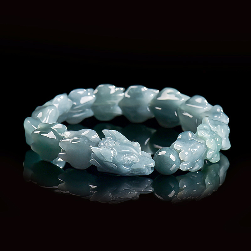 The Jewelry & Watches - Blauwe Birmese Jadeïet Draak Armband Gesneden