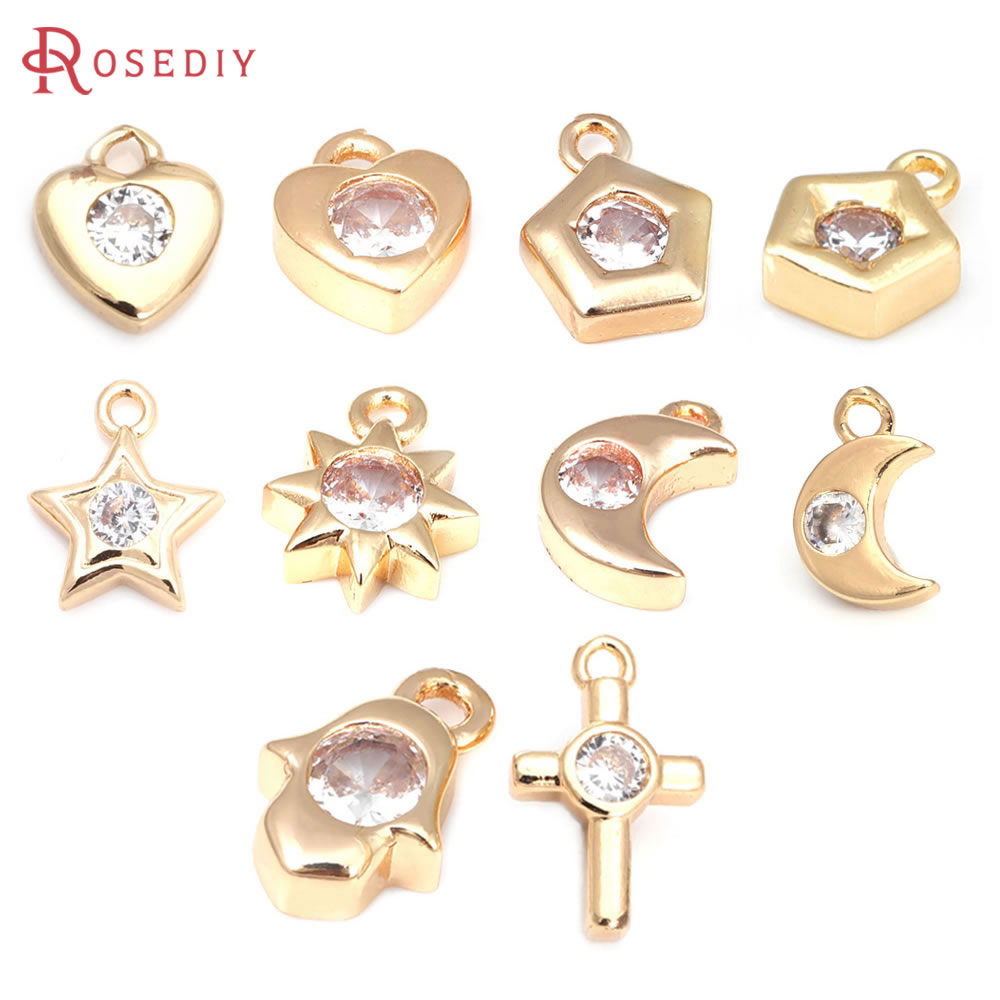 Moon Star Earrings - 18K Goudkleurige Messing Zirkoon Kruis Maan
