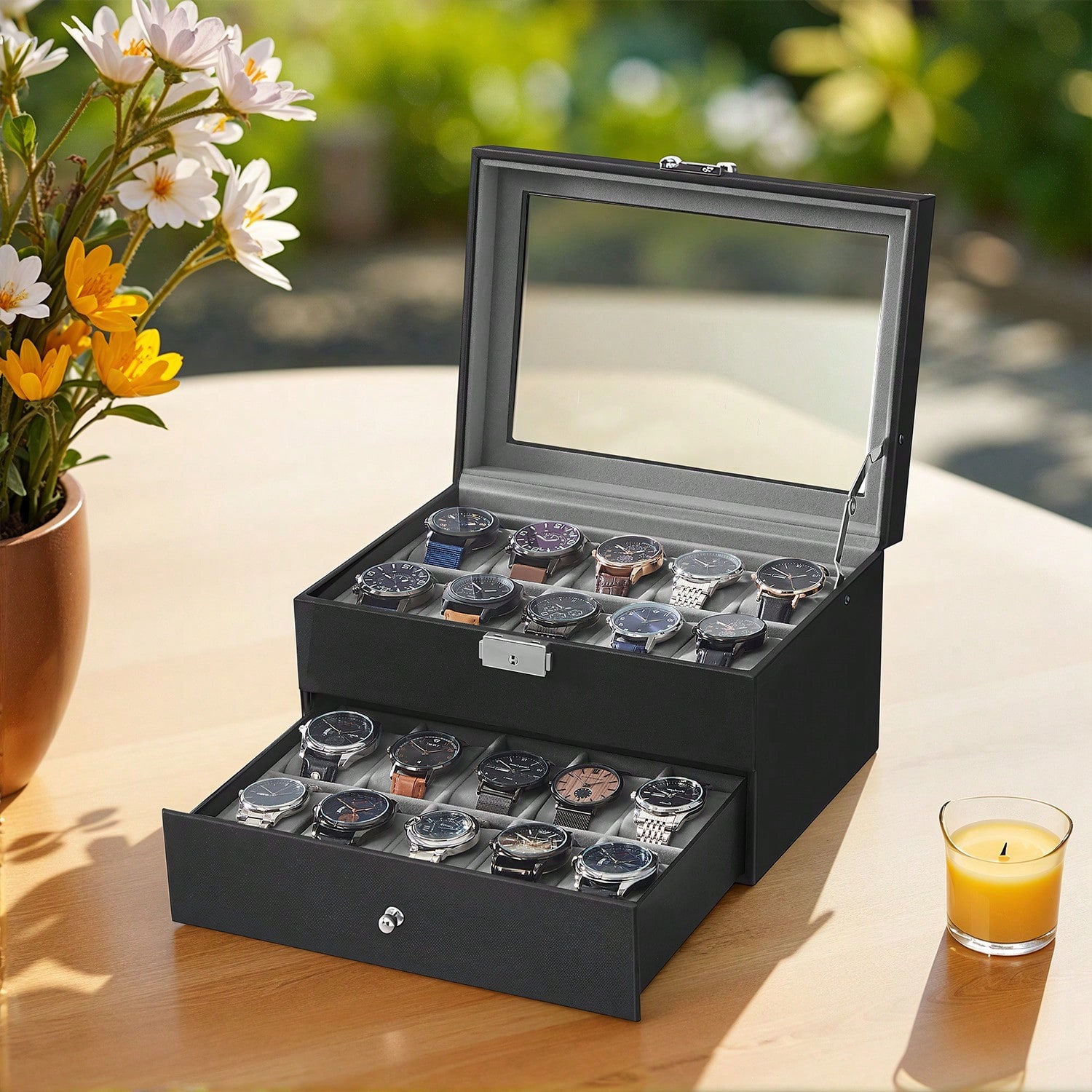 Horlogebox met 20 vakjes, glaz - Jewelry And Watches Box recensie en prijs