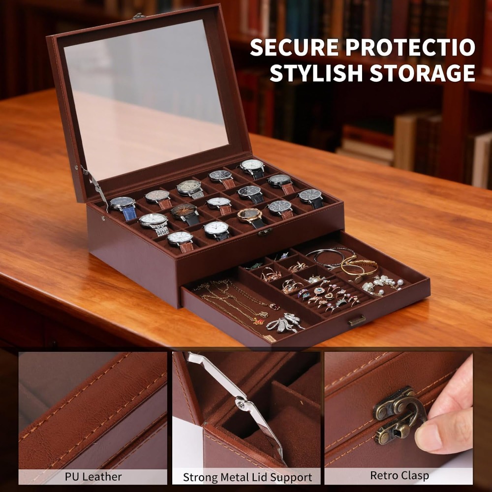 2-laags horlogedoos met slot,  - Jewelry Box That Holds Watches recensie en prijs