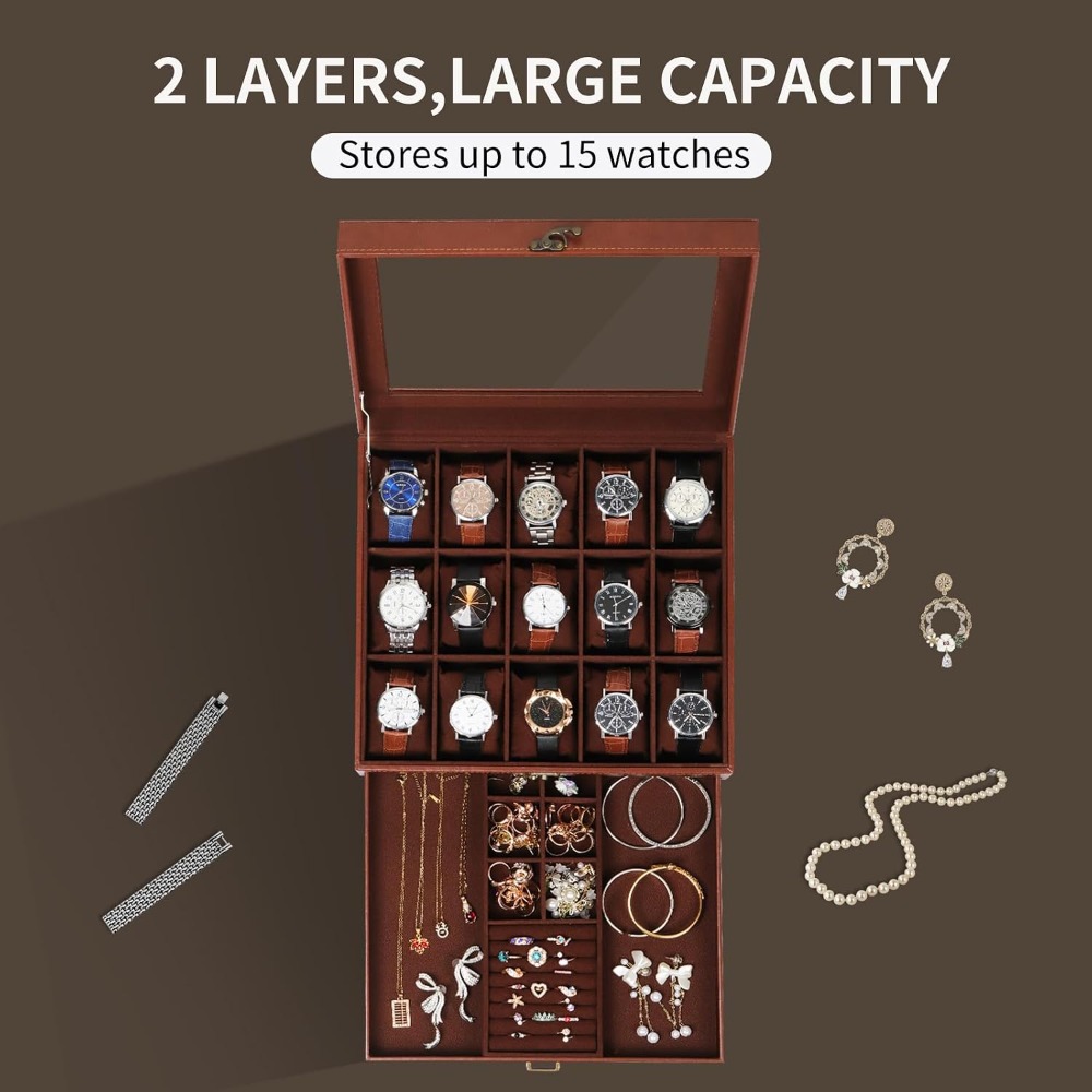 2-laags horlogedoos met slot,  - Jewelry Box That Holds Watches recensie en prijs